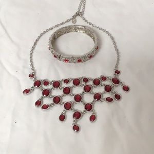 Cookie Lee Red Stones set in Silver Tone matching necklace and bracelet set